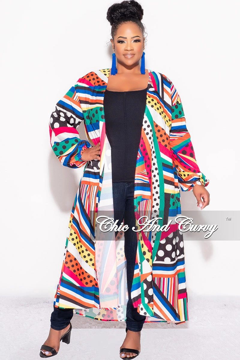 Stretch Panel Final Sale Plus Size Polka Dot Caftan in Multi Color Stripe Print