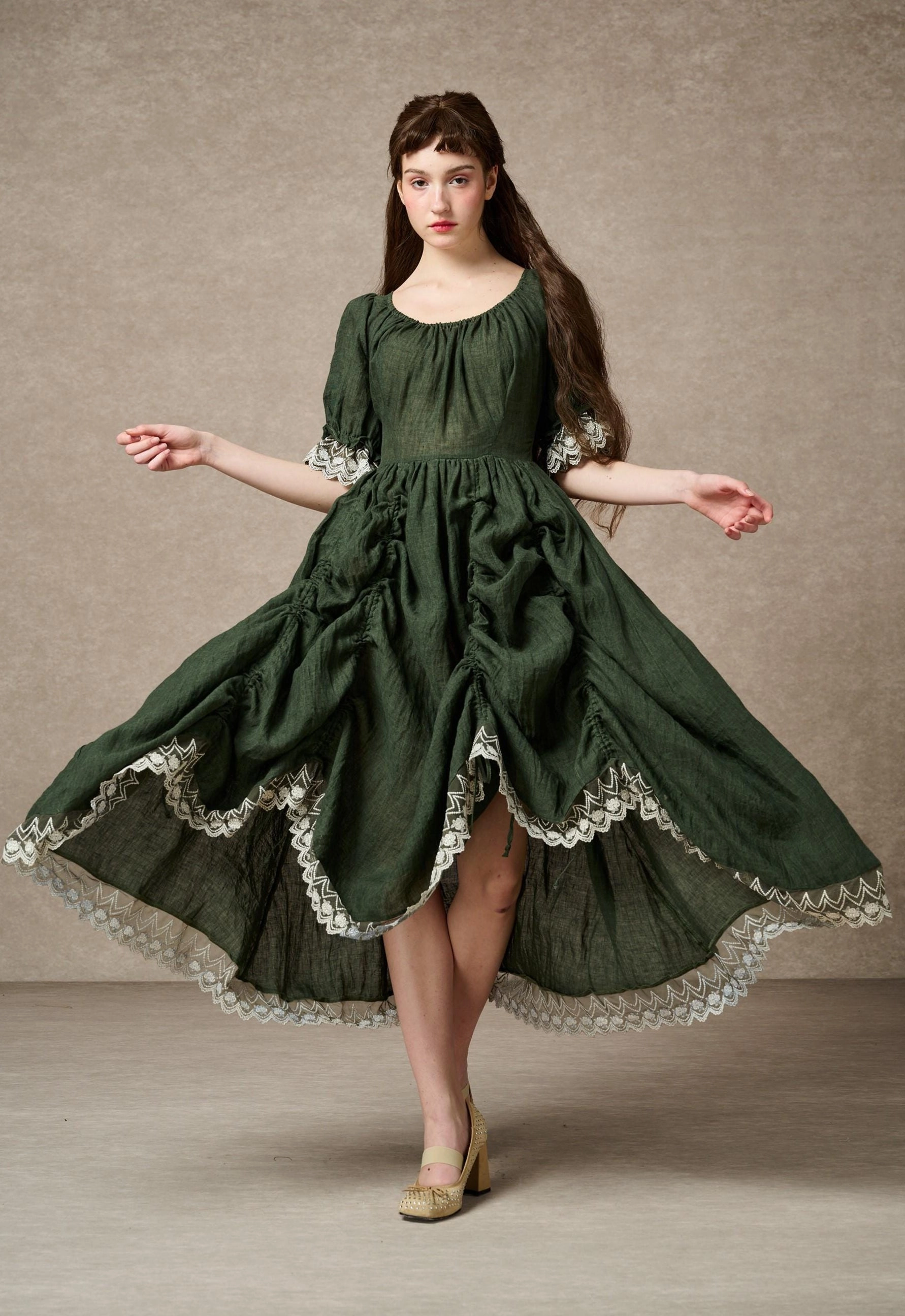 Seasonless wear Elowen 27 | Lace Linen dress gown ( 2 way to wear )