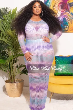 Final Sale Plus Size Cover Up / Dress in Purple White Net LowProfileWaistband
