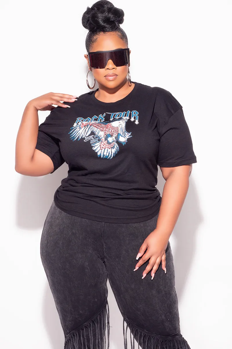 Final Sale Plus Size "Rock Tour'" Graphic Top in Black and Blue Travel Friendly
