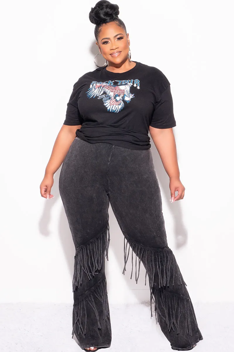Anti Pilling Treatment Final Sale Plus Size "Rock Tour'" Graphic Top in Black and Blue