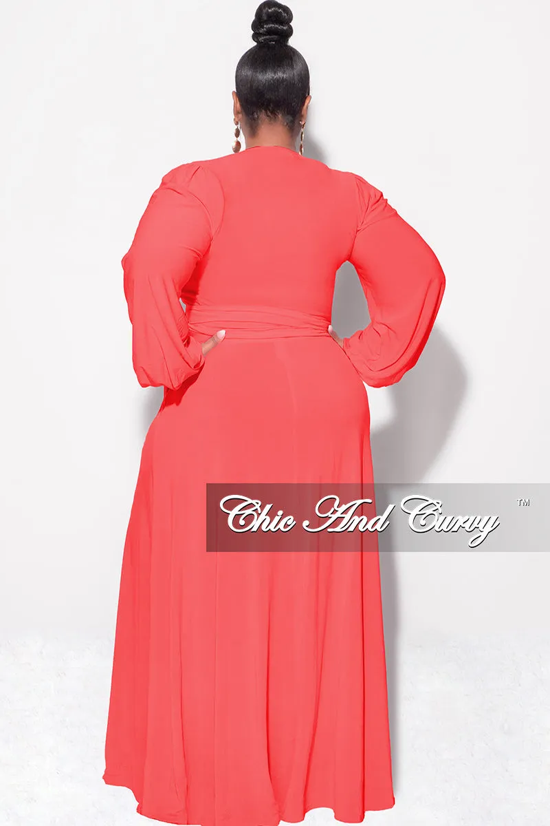 Final Sale Plus Size 2pc Long Sleeve Crop Tie Top and Skirt Set in Orange ReinforcedStitching Soft Comfort