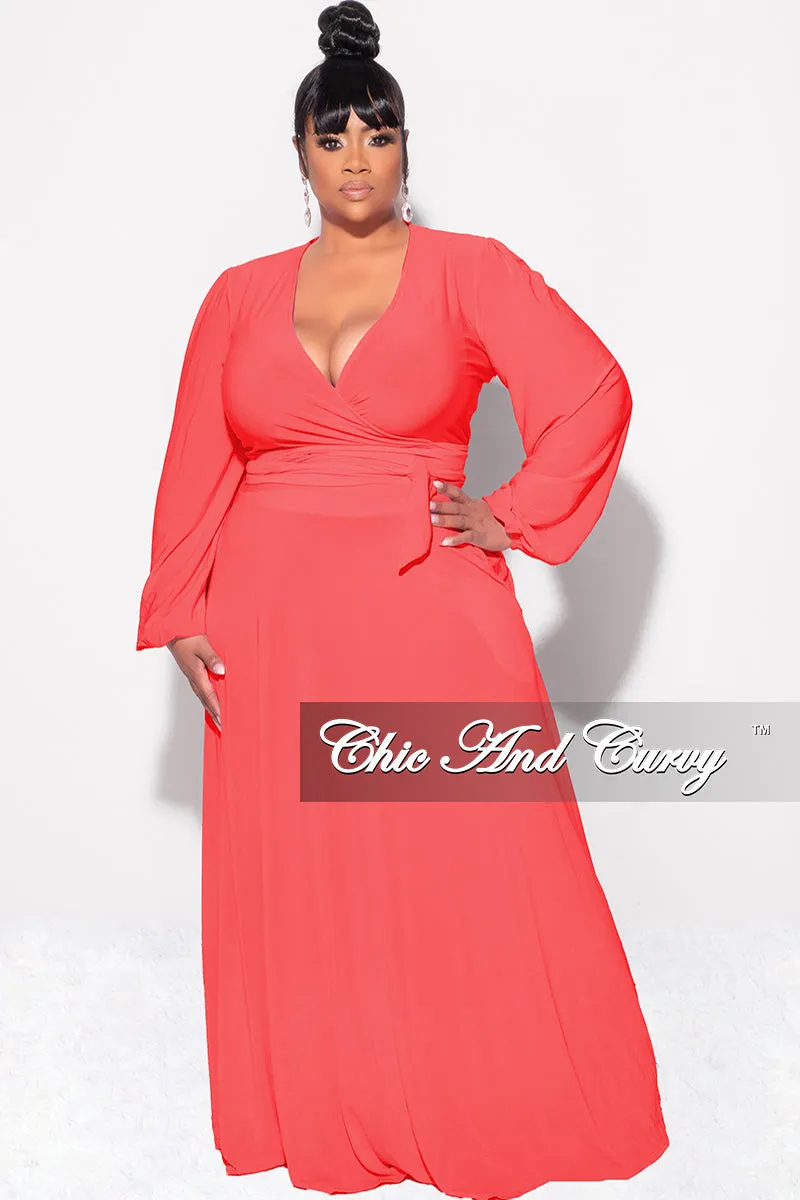 ErgonomicStitching Final Sale Plus Size 2pc Long Sleeve Crop Tie Top and Skirt Set in Orange