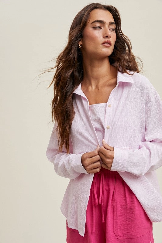 ZARIAH TEXTURED STRIPED BUTTON-UP SHIRT Versatile Shirt