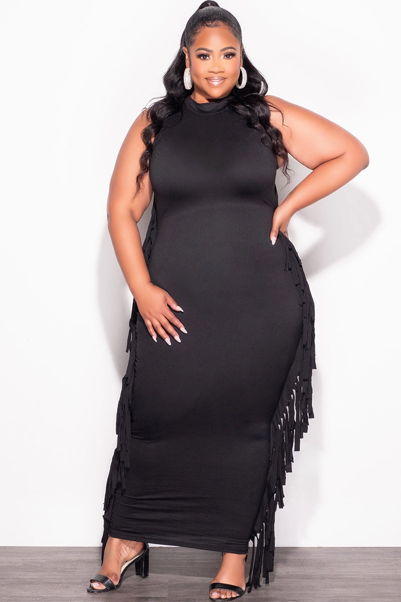 Quick Change Final Sale Plus size Sleeveless Fringe Midi Dress