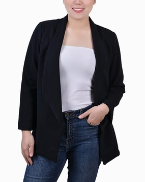 DoubleLayered Neckline 3/4 Sleeve Ponte Jacket