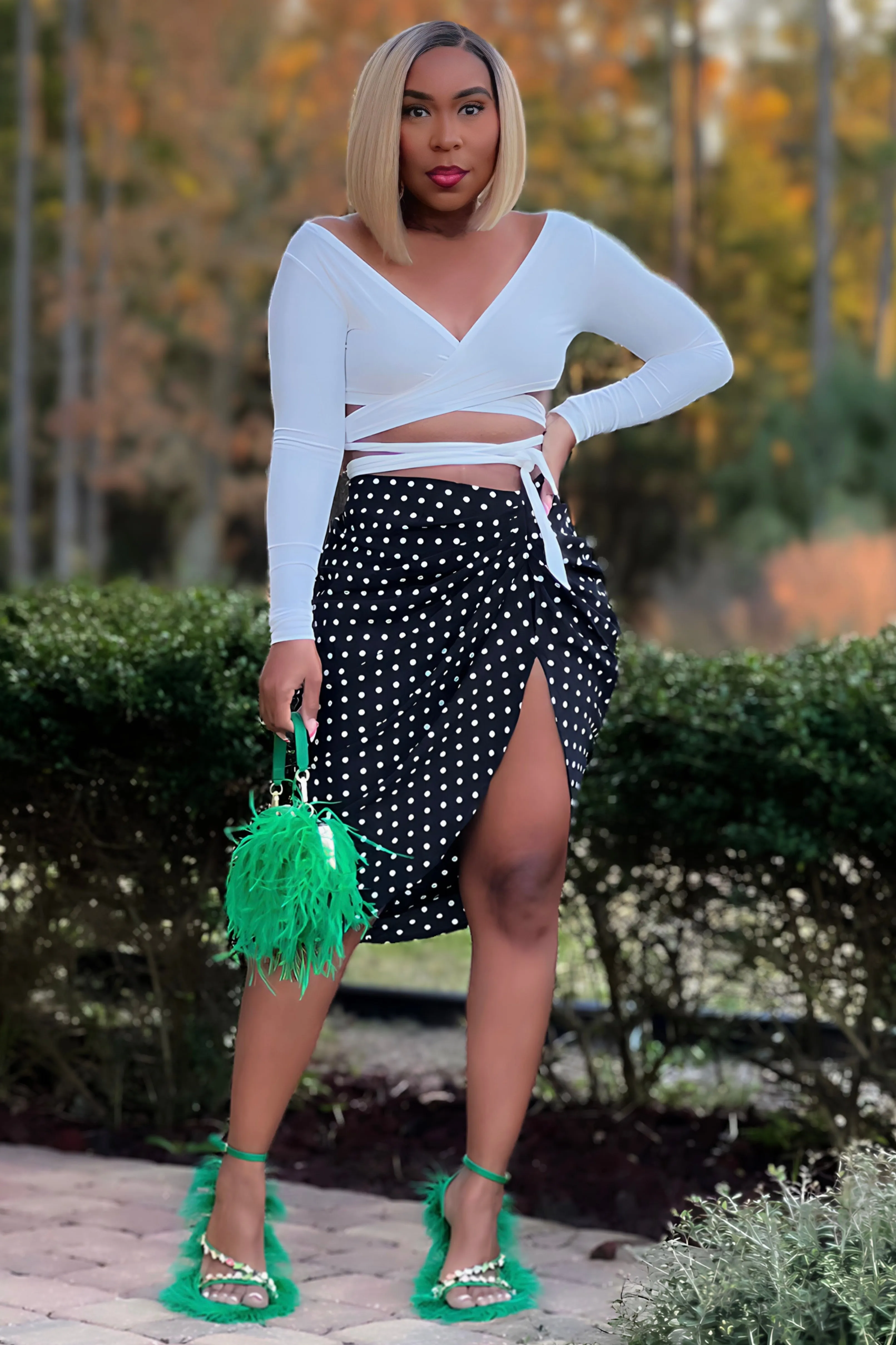 Sheer Overlay Material Shardae Pretty Basic Long Sleeve Wrap Top -White