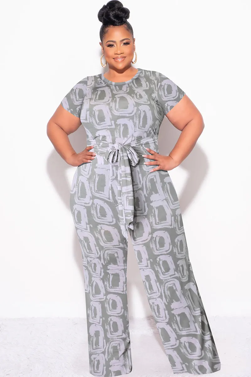 Comfort Layer Structured fabric Final Sale Plus Size 2pc Crop Tie Top and Pants Set in Grey & Pink