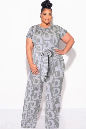 Final Sale Plus Size 2pc Crop Tie Top and Pants Set in Grey & Pink On The Go