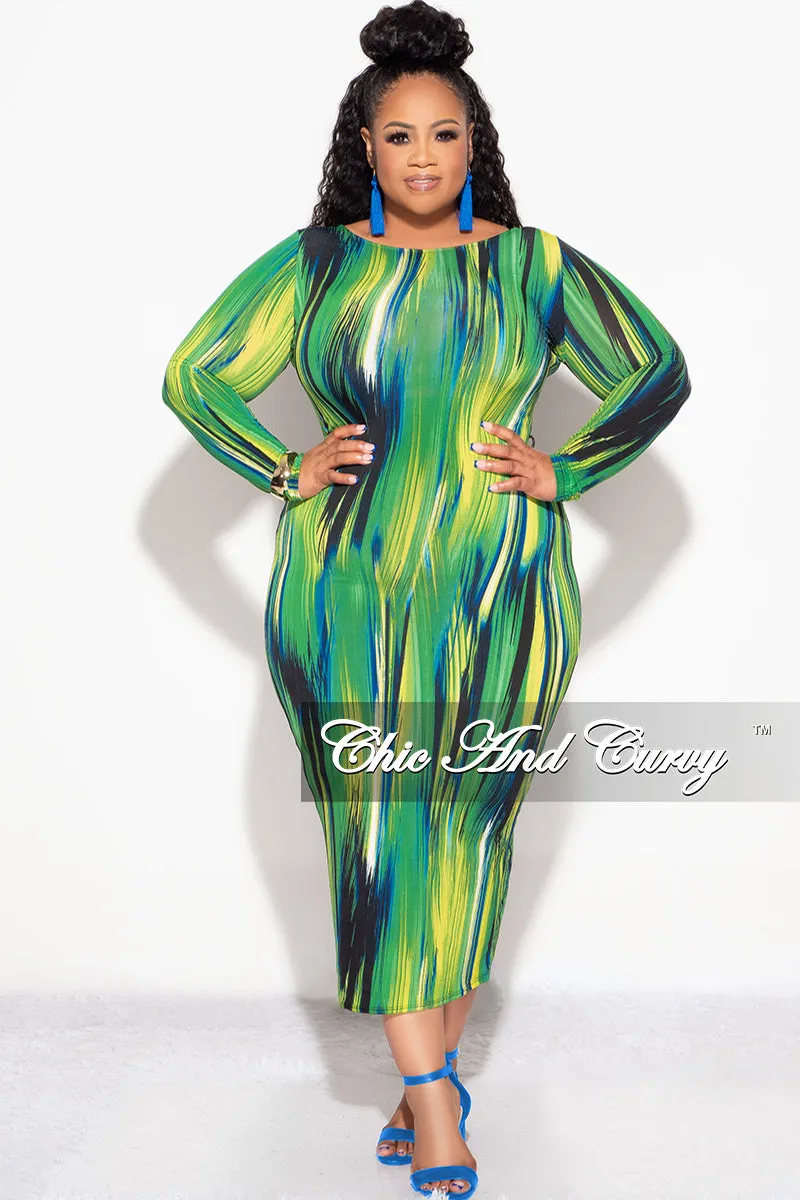 Practical Style Simple Comfort Wear Final Sale Plus Size BodyCon Dress in Green Design Print