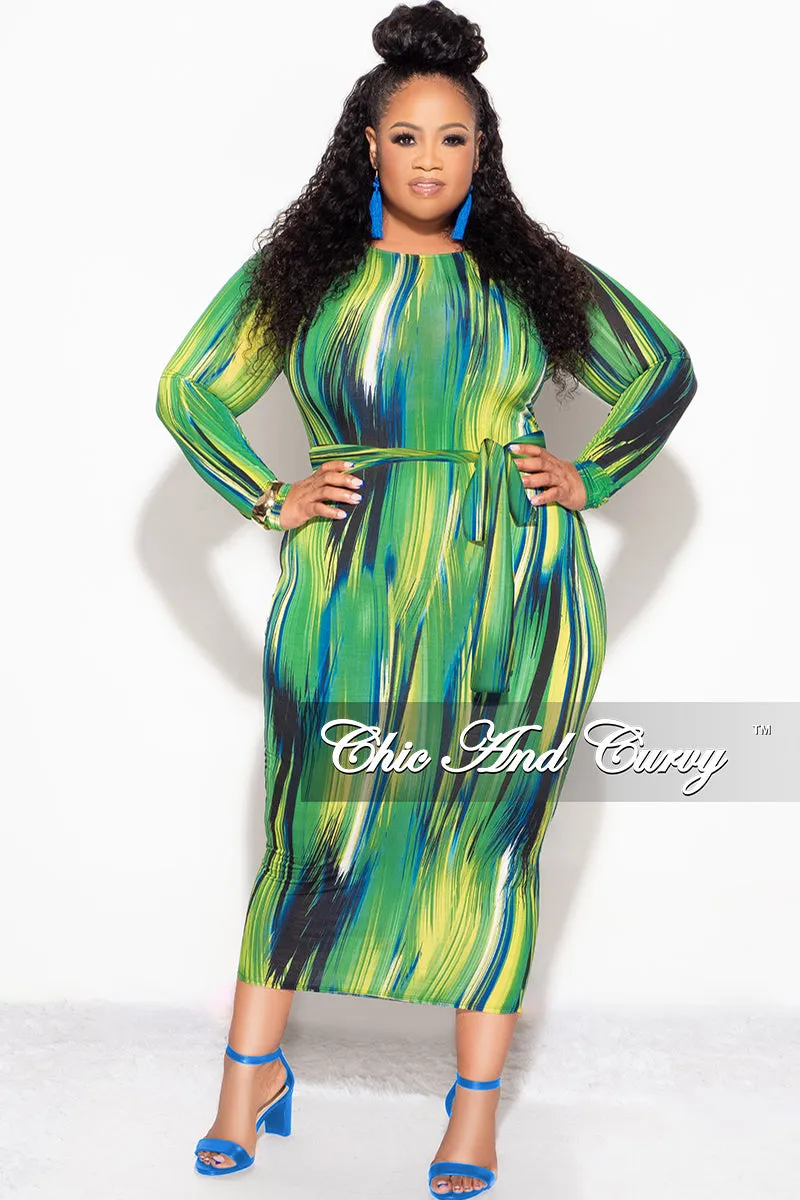 Active Comfort Wear Final Sale Plus Size BodyCon Dress in Green Design Print