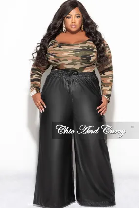 Final Sale Plus Size Long Sleeve Bodysuit in Olive and Sand Camouflage Print (Light) MoistureWicking