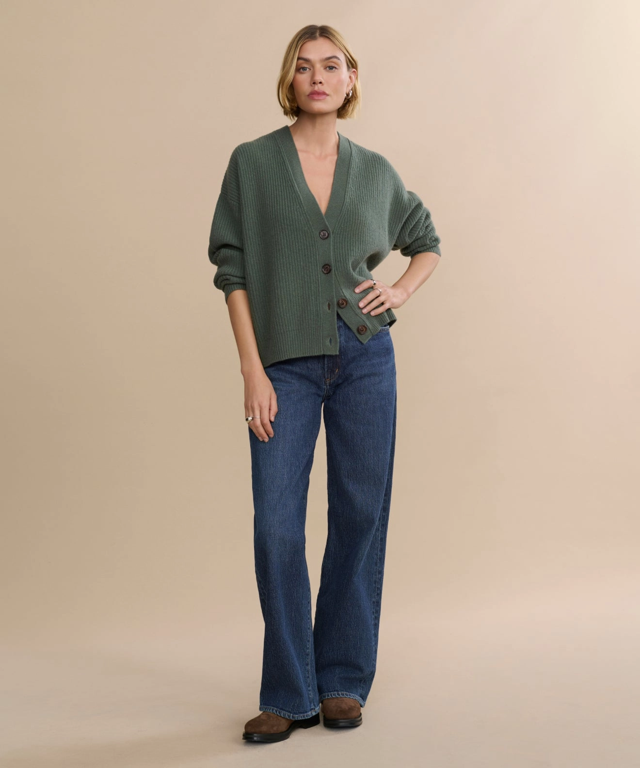 Street Ready Double Layered Hem Cropped Cashmere Cocoon Cardigan