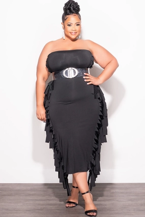 Final Sale Plus Size Strapless Fringe Dress in Black Wardrobe Essential