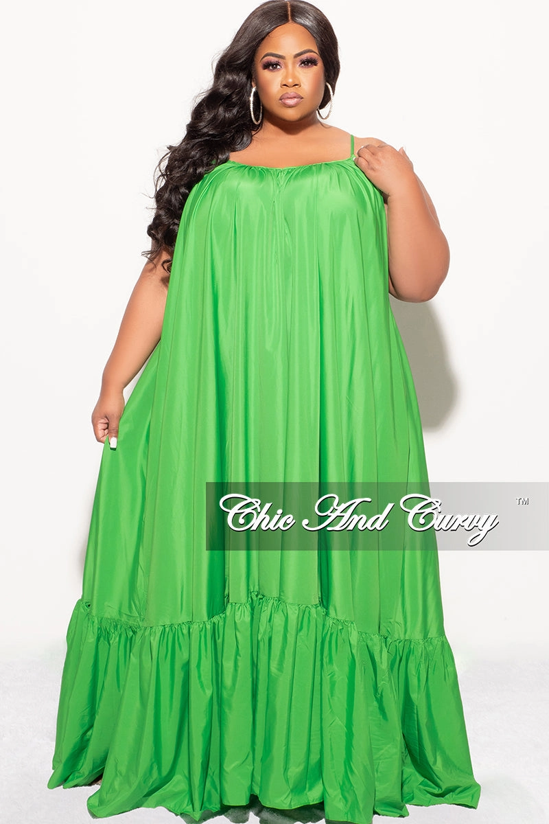 FourWayStretch Work Flex Final Sale Plus Size Spaghetti Strap Peasant Maxi Dress in Green