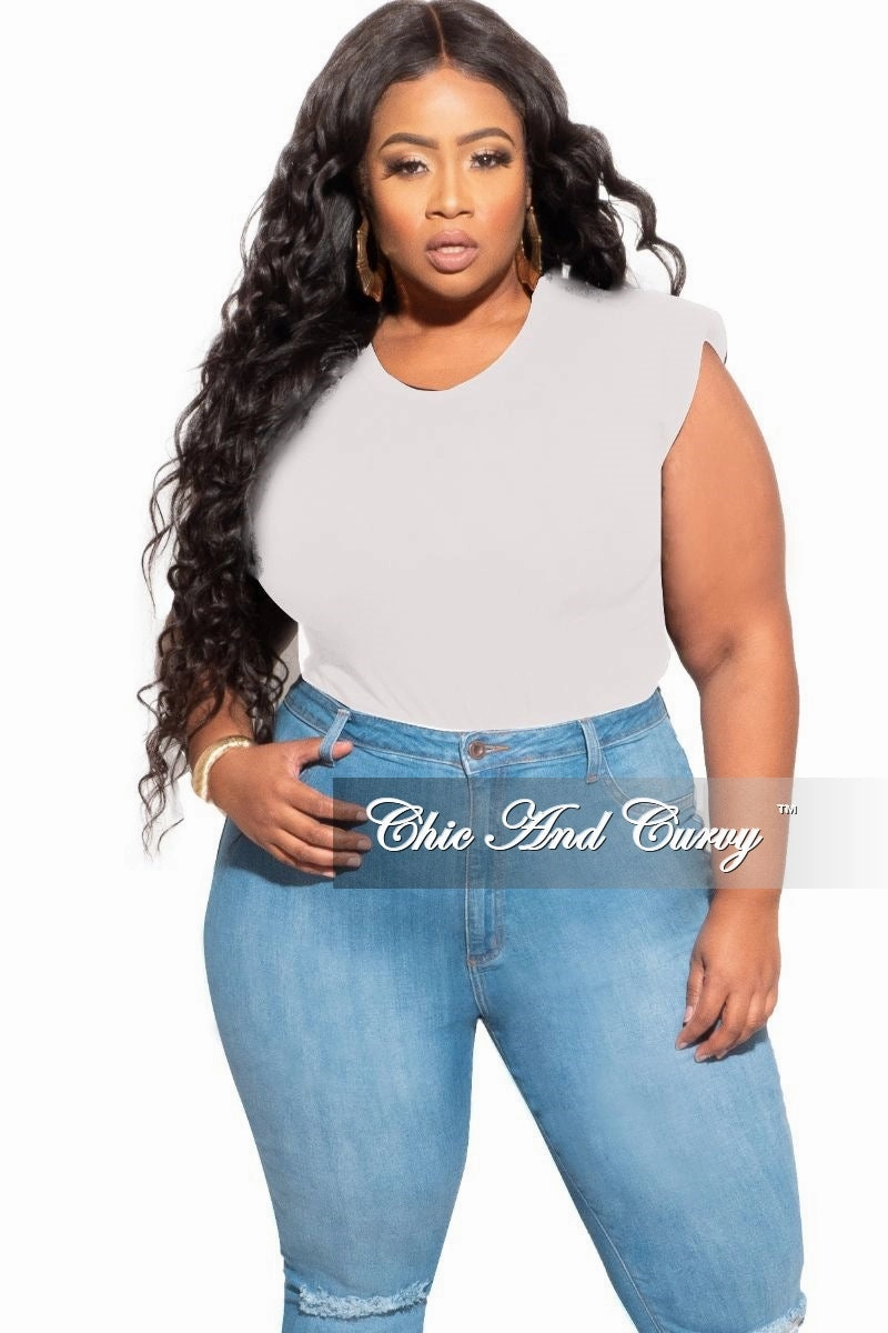 Perfect Shape Final Sale Plus Size Sleeveless Top with Shoulder Pads in Off White