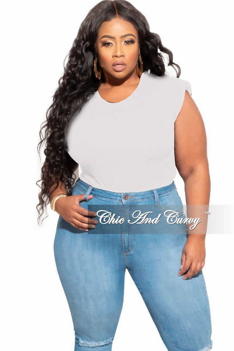 Final Sale Plus Size Sleeveless Top with Shoulder Pads in Off White NonIrritatingSeams HiddenDrawcord