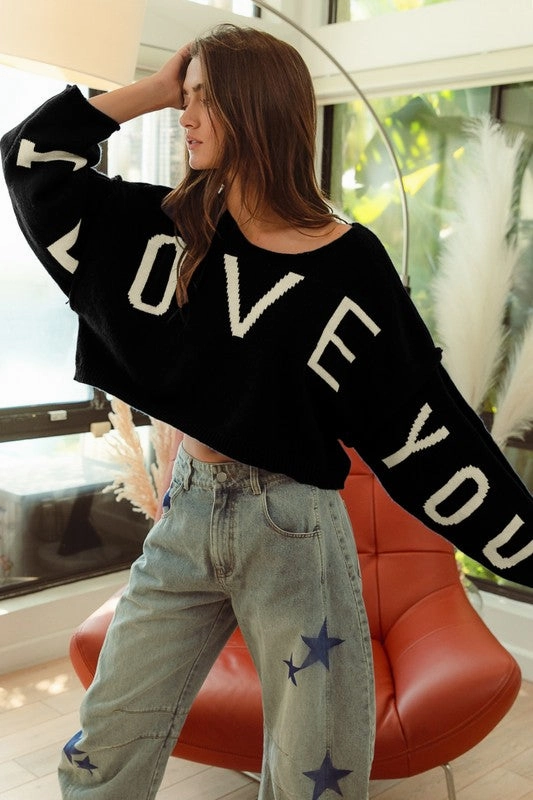 Antimicrobial Treatment I LOVE YOU LETTER KNIT TOP S-XL