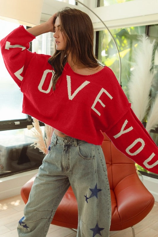 I LOVE YOU LETTER KNIT TOP S-XL BoxySilhouette SoftTouchFinish
