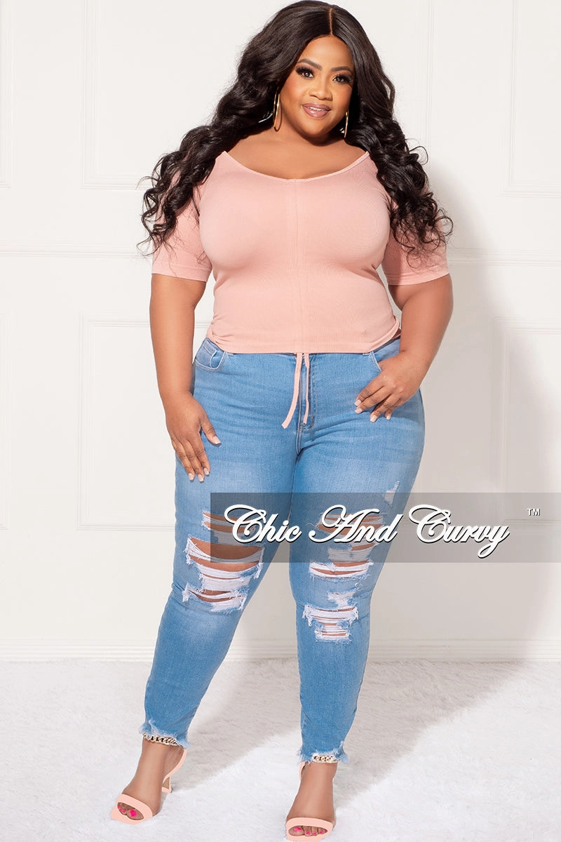 Final Sale Plus Size Ribbed Drawstring Top  in Mauve Timeless Style