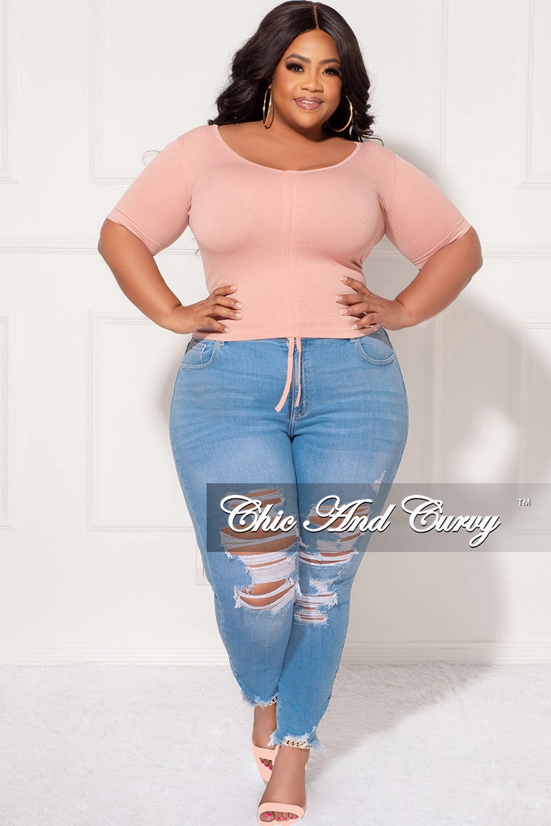 Comfy Movement Body Sculpting Final Sale Plus Size Ribbed Drawstring Top  in Mauve