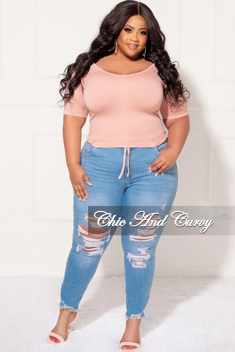 Sport Comfort Final Sale Plus Size Ribbed Drawstring Top  in Mauve