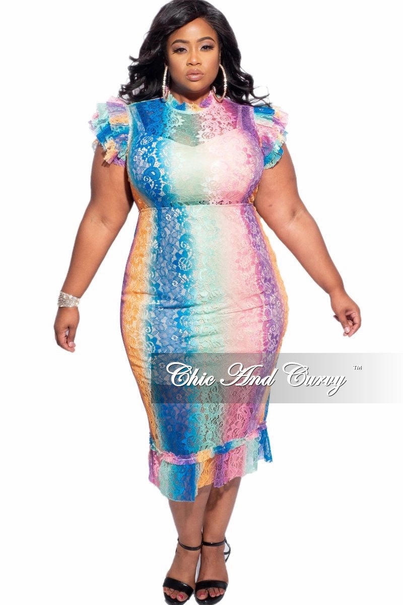 Chill Comfort Fit Chill Fit Final Sale Plus Size Sheer Lace Bodycon Dress in Ombre Print