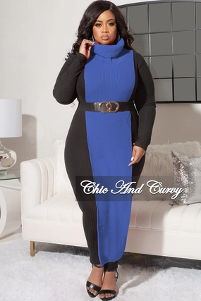 *Final Sale Plus Size Knitted Sleeveless Turtleneck Poncho in Royal Blue Sport Layer