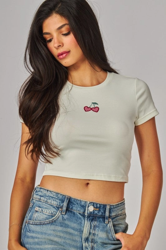 Thermal Regulation System Heart Cherry Patch Crop Top Tee