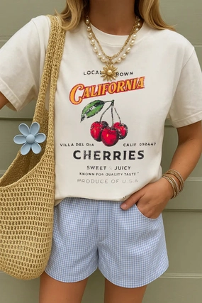 RibbedTrims Sunny Somewhere Everyday Tee Cherry