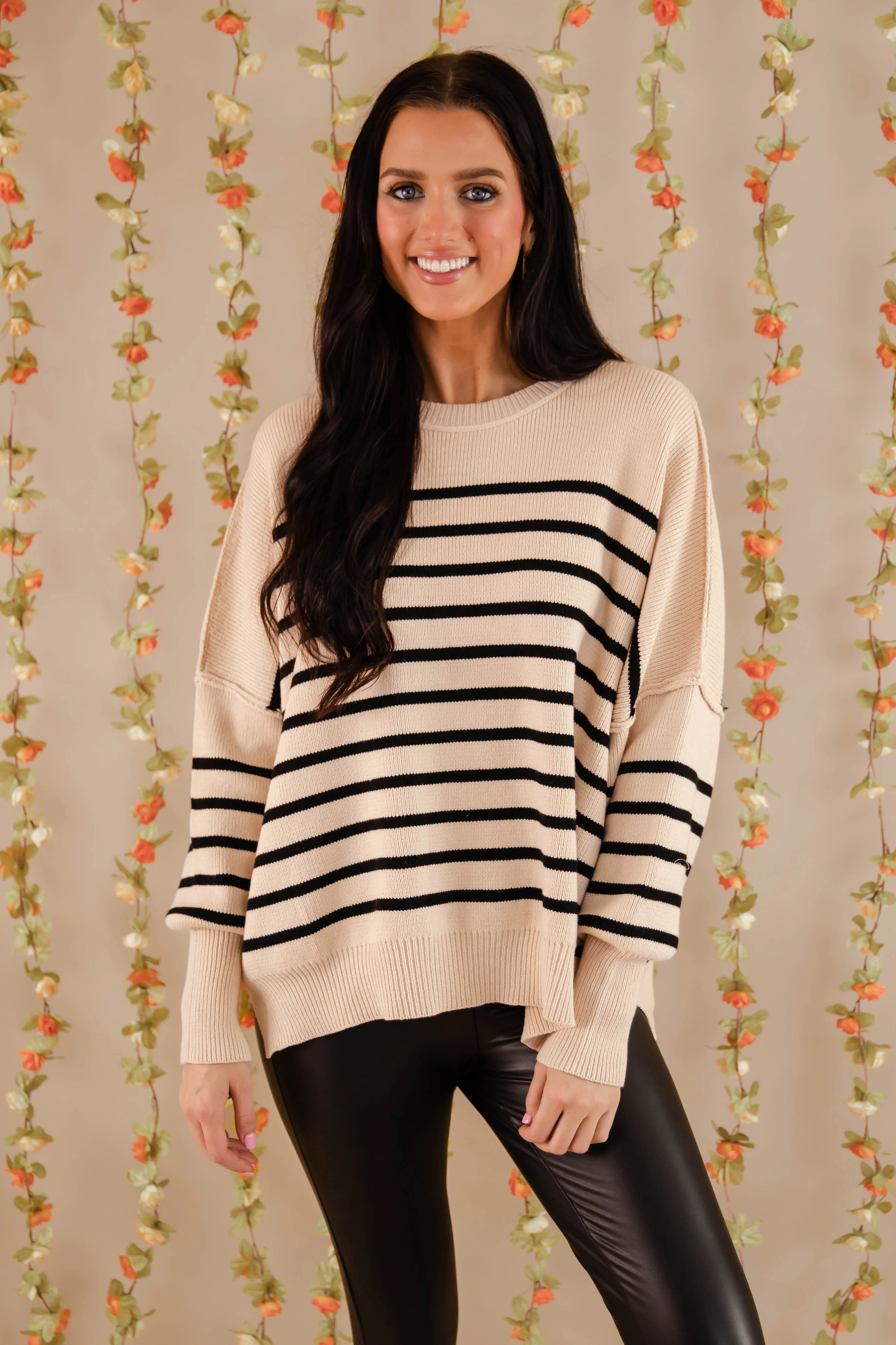 How The Story Goes Sweater-Beige High Density Weave V-neck Blouse