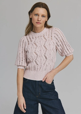 Autumn Cashmere Elbow Mesh Sleeve Cable Crew Winter Days Simple Layered