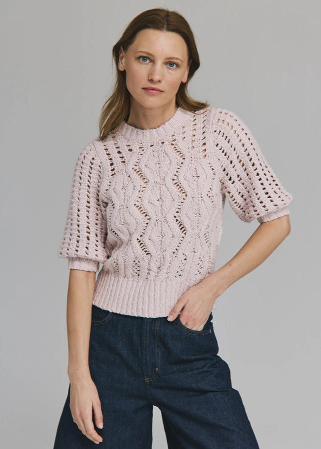 Autumn Cashmere Elbow Mesh Sleeve Cable Crew PreShrunk Fabric Stretchable Material