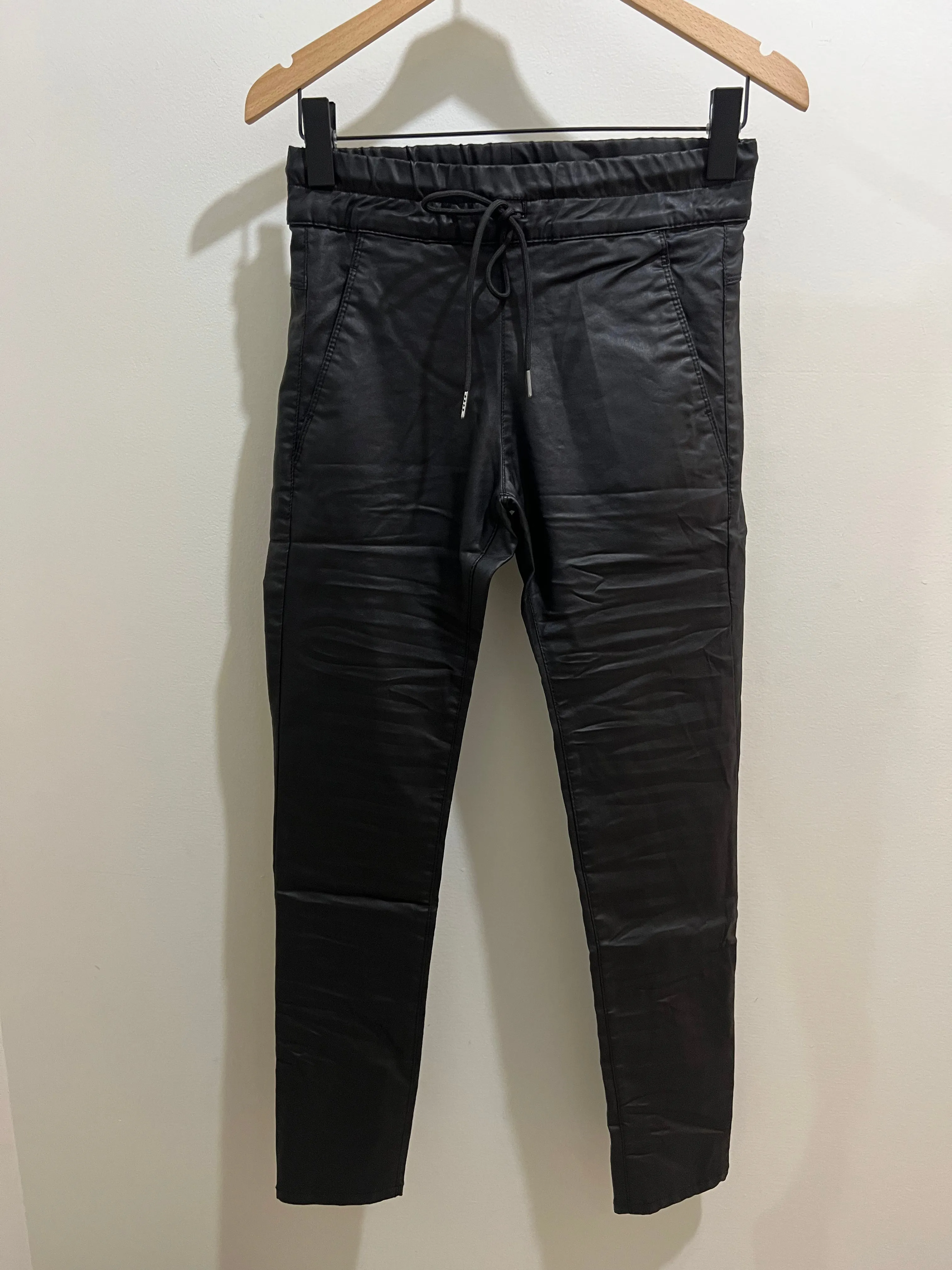 Flog Shely Vegan Leather Jogger Pants- Black Stylish Waistband