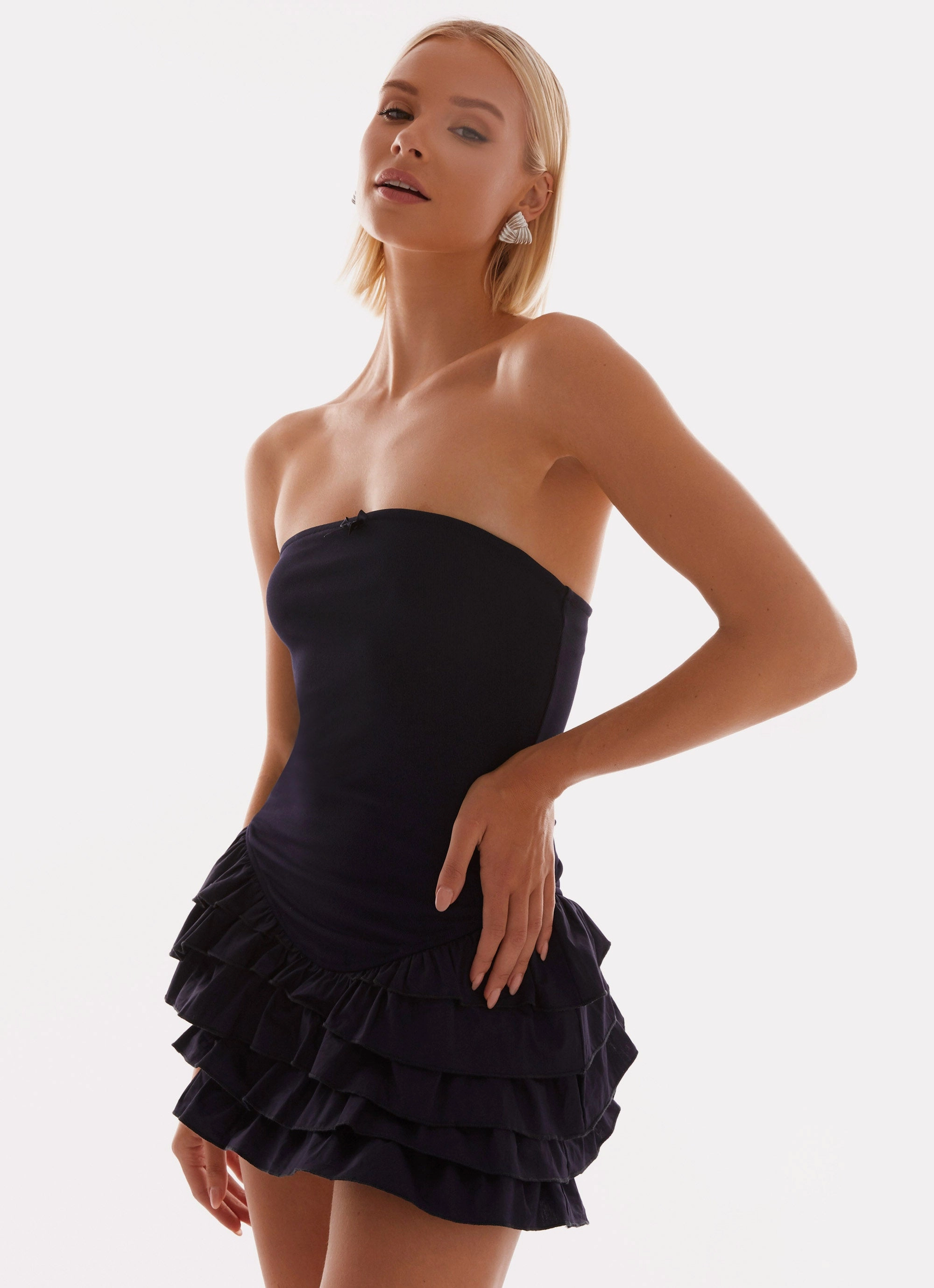 Embroidered-Sleeve Sister Glow Tamay Mini Dress - Navy