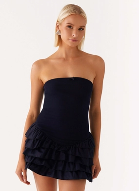 Tamay Mini Dress - Navy Drawstring-Waist