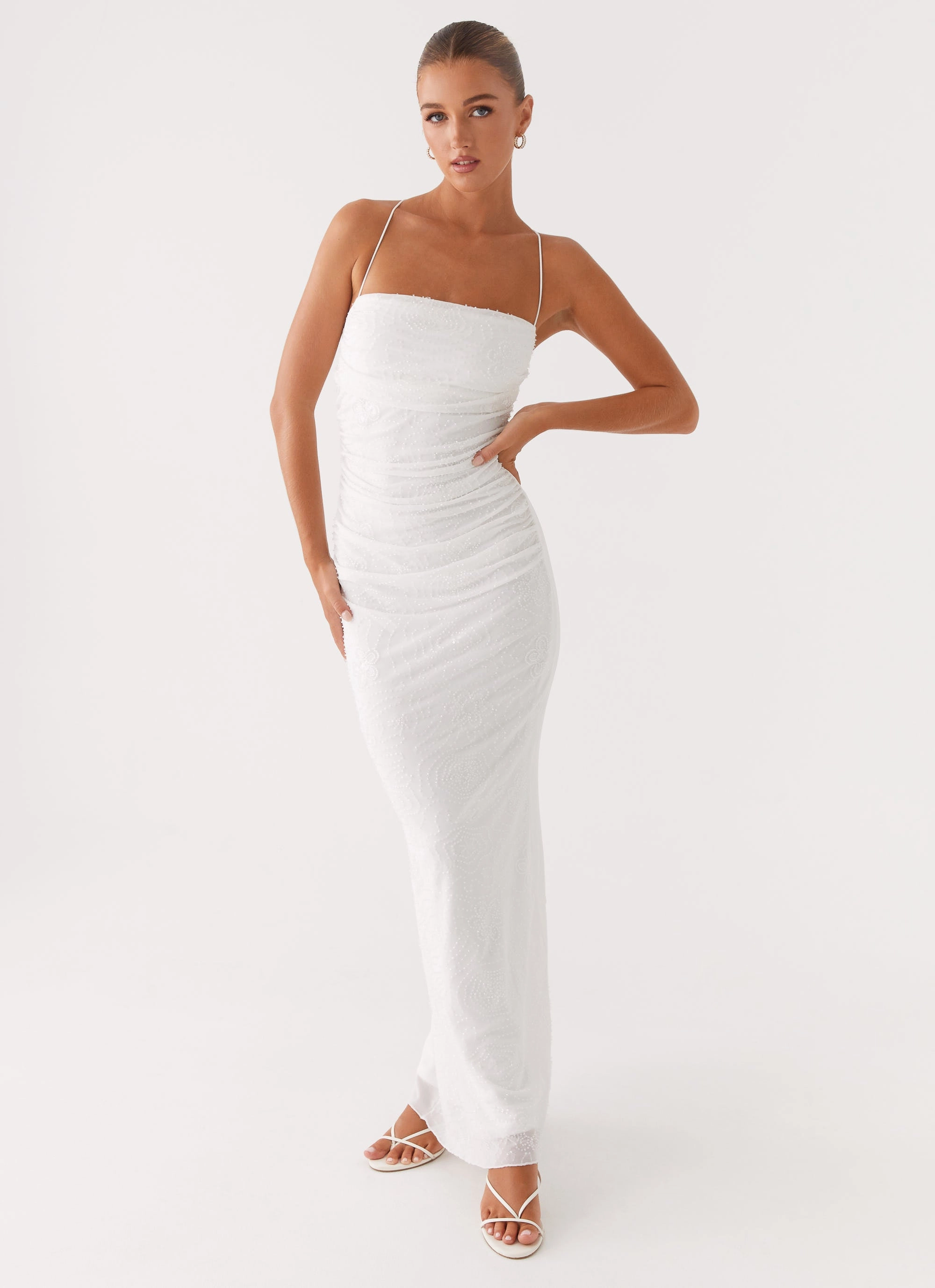 Easy Comfort Look Paxton Beaded Maxi Dress - White