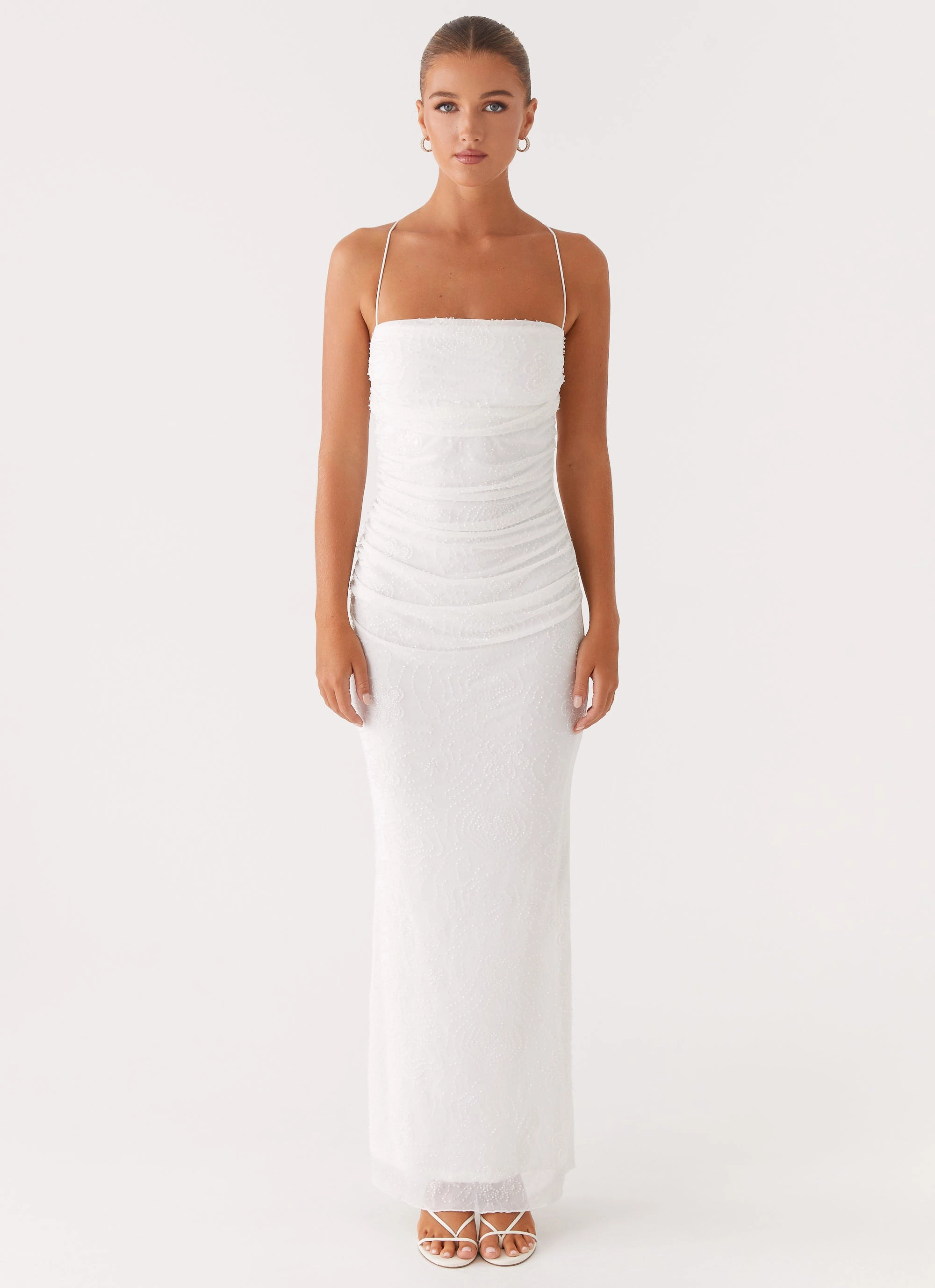 Paxton Beaded Maxi Dress - White Ceremony Ready Simple Comfort