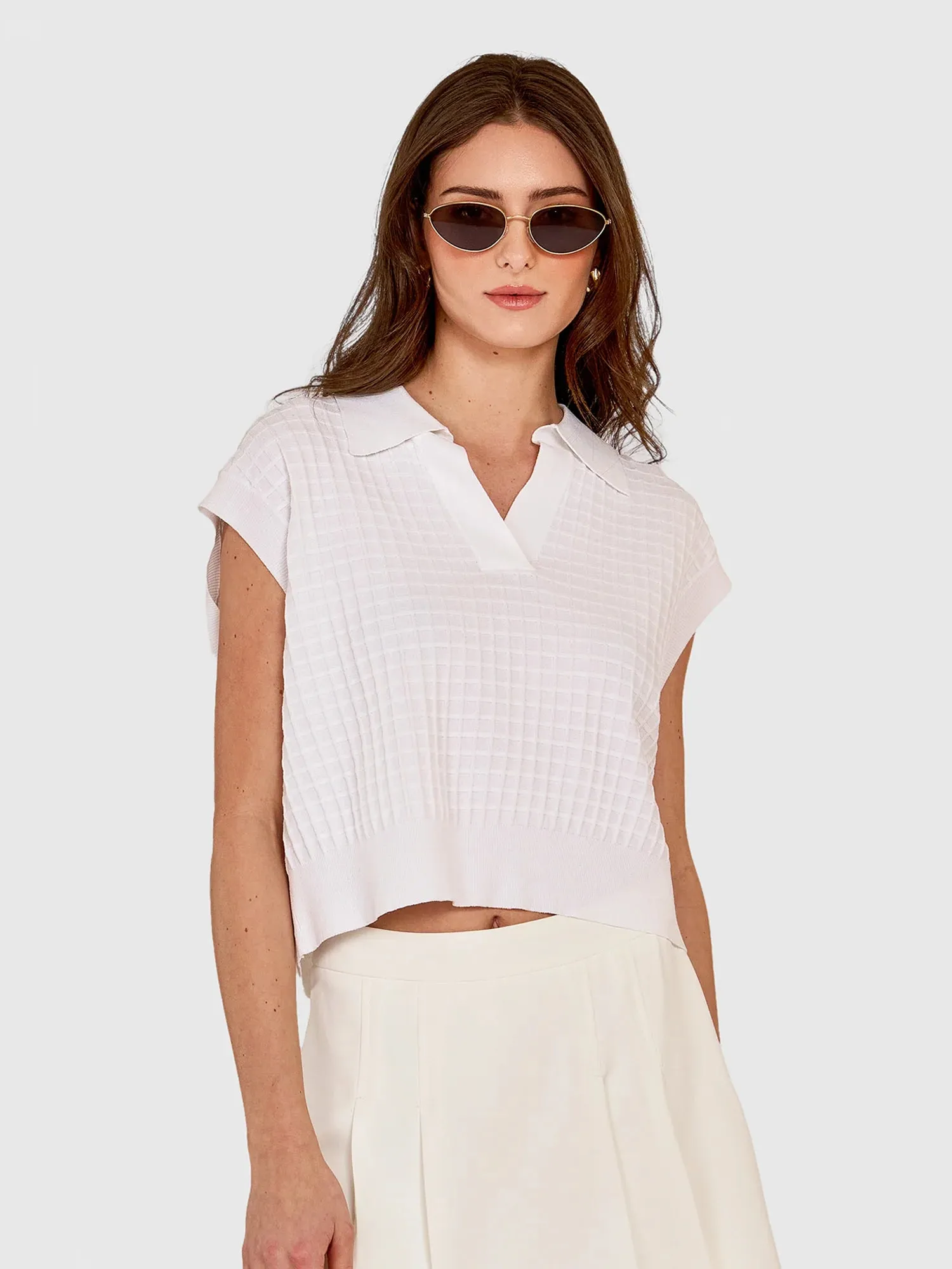 Autumn Cashmere Grid Stitch Top Breathable Design Quick Access Zipper