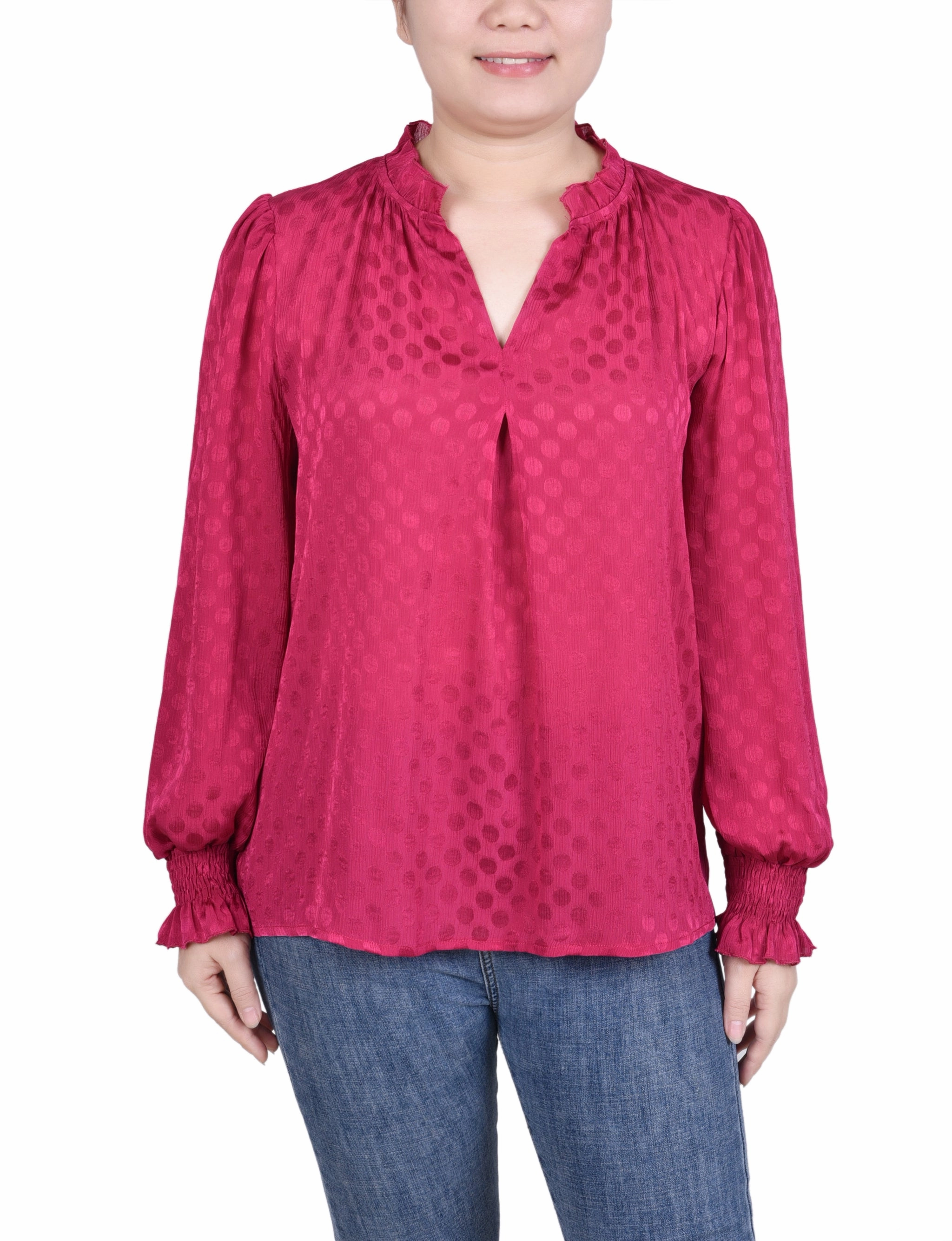 DurableDoubleLayeredHem NonIrritatingTags Long Sleeve Smocked Cuff Blouse