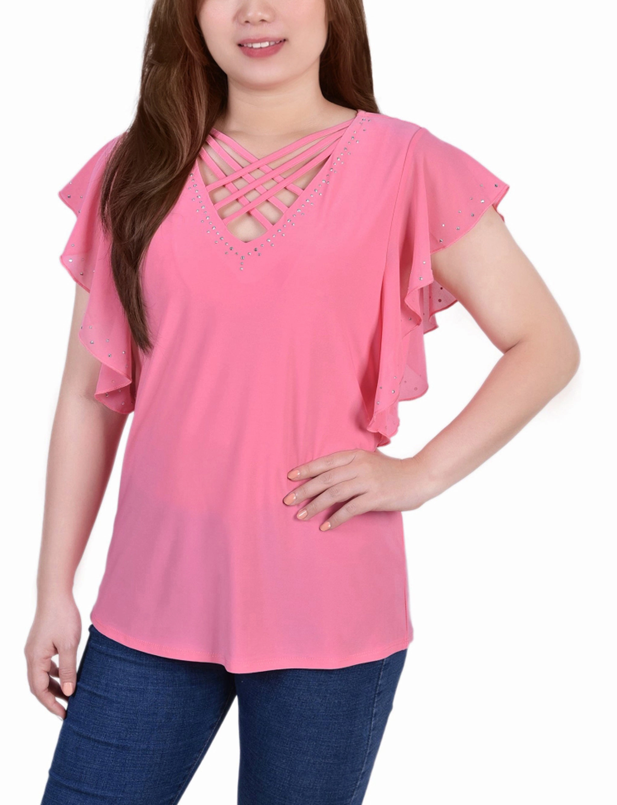SlimFit Flutter Sleeve Top With Criss Cross Strips
