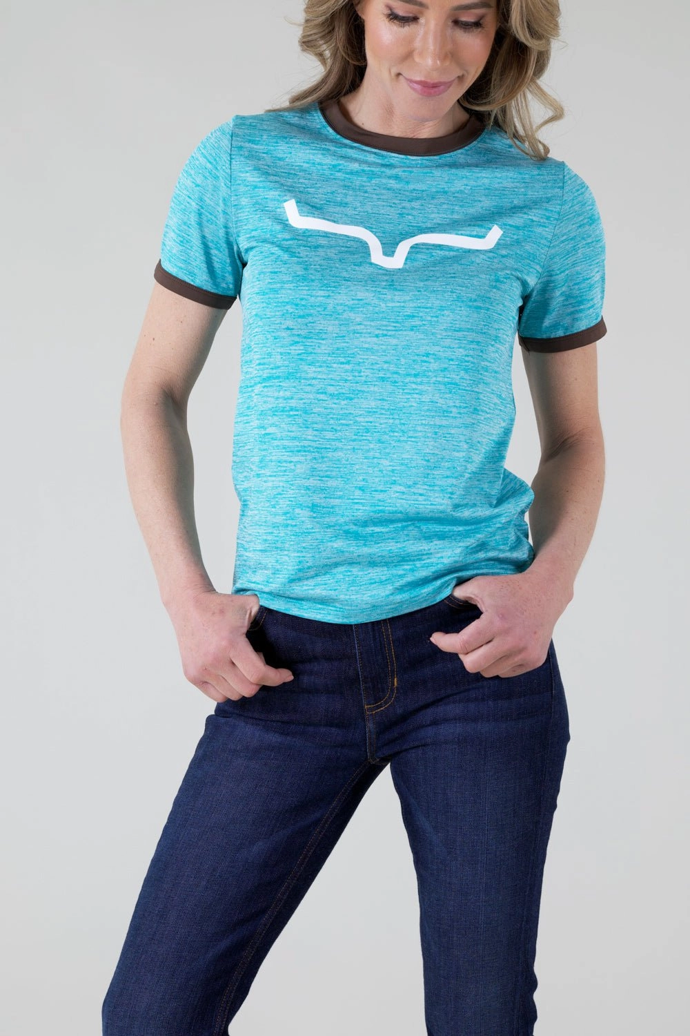 Kimes Ranch Womens Steadfast Ringer Tee Teal Poly/Spandex S/S T-Shirt Formal Elegance