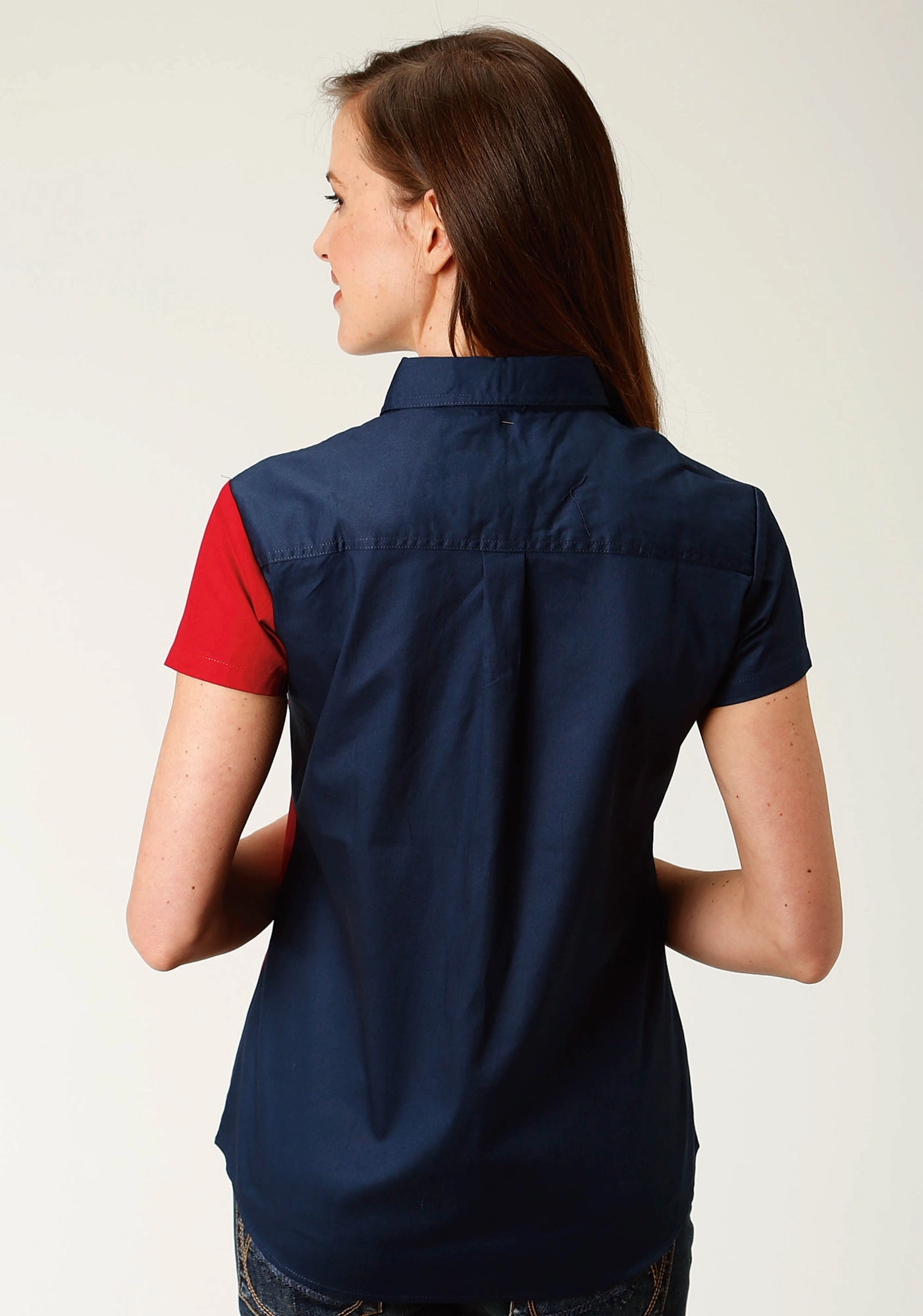 Summer Camp Roper Womens Red/Blue 100% Cotton Texas Flag BD S/S Shirt