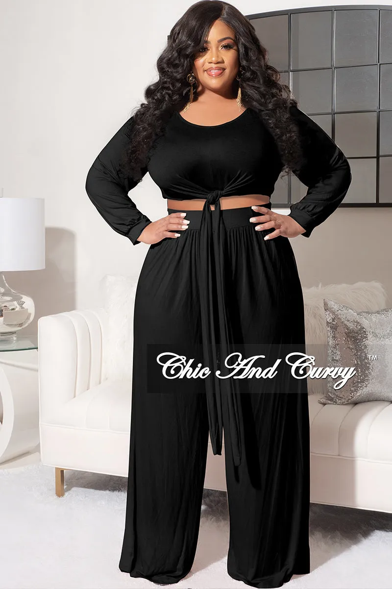 Final Sale Plus Size 2pc Long Sleeve Tie Top and Pants Set in Black Street Active Full Flex