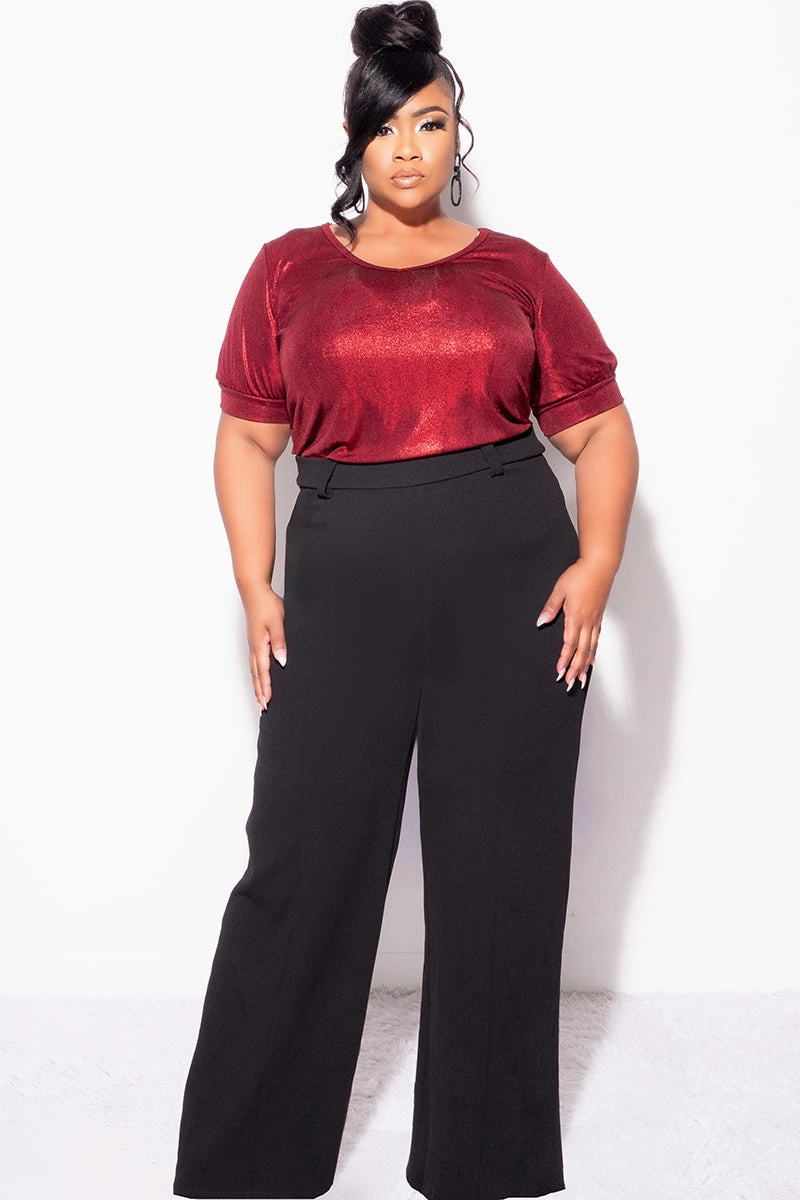 RollUpSleeves Final Sale Plus Size Blouse in Metallic Red
