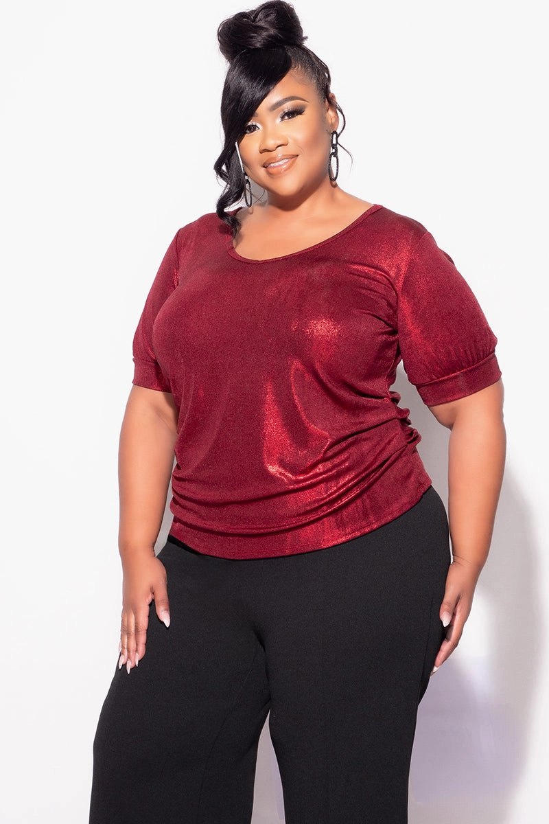 Tear Resistant Comfort Flex Final Sale Plus Size Blouse in Metallic Red