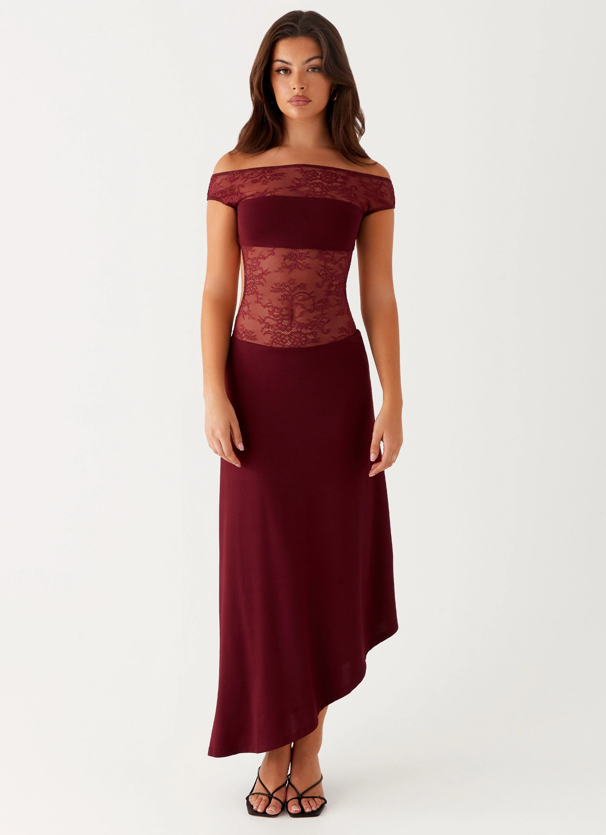 Premium Material Francoise Lace Midi Dress - Burgundy