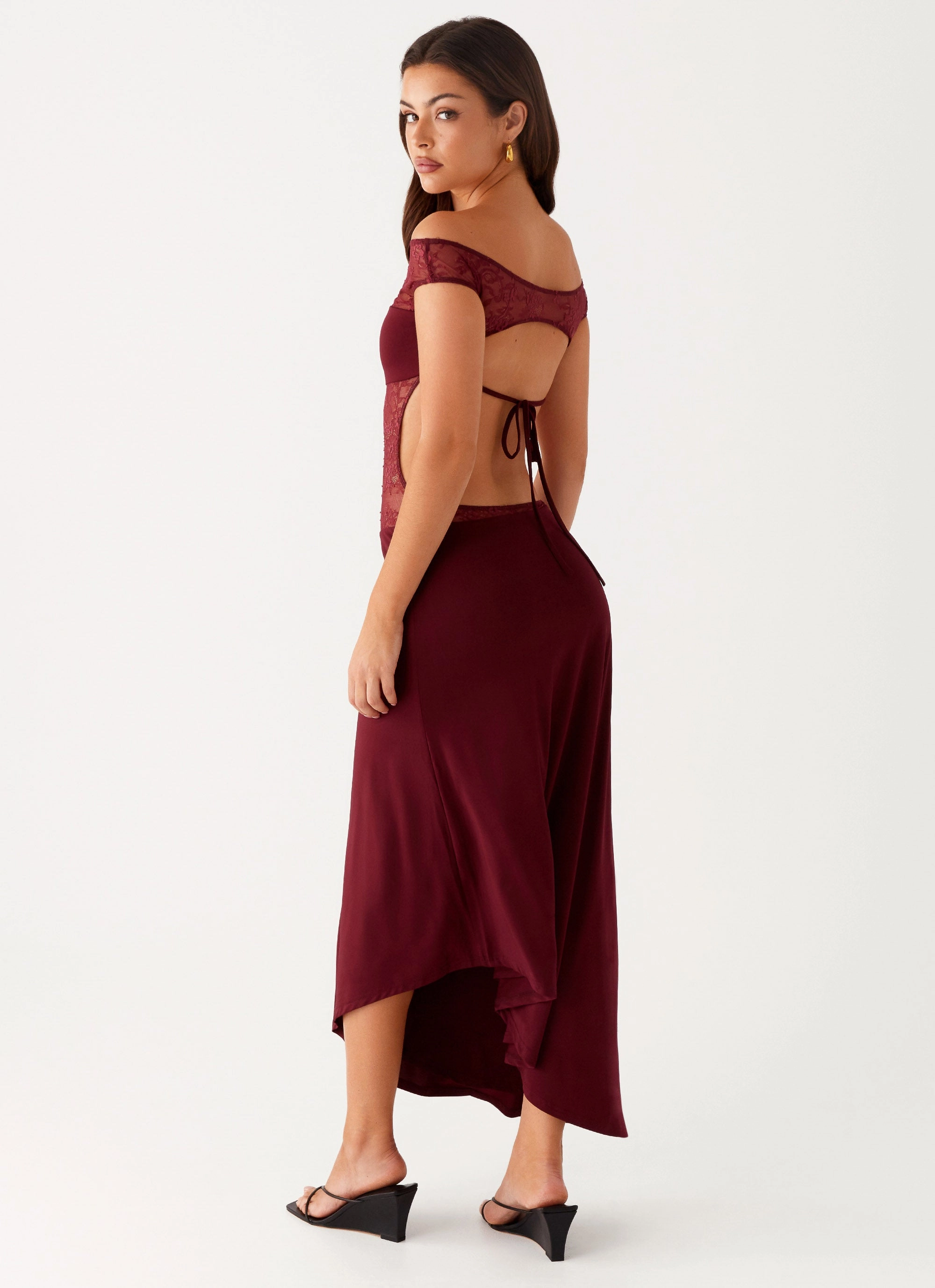 Statement-Buttons Francoise Lace Midi Dress - Burgundy