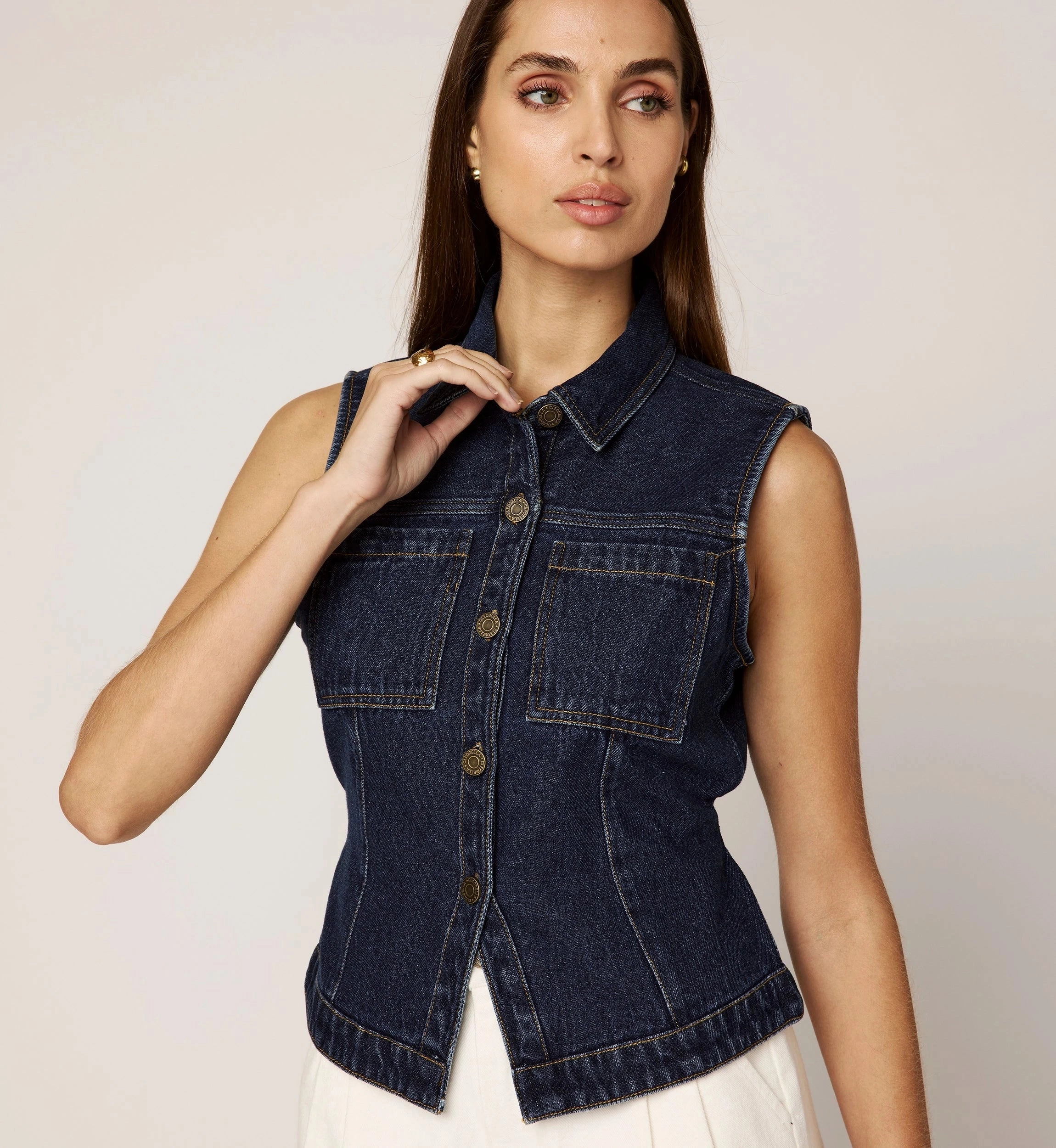 Breathable mesh lining Franka Vest | Dark Denim