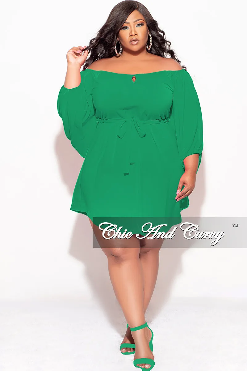 Comfy Active Final Sale Plus Size Off the Shoulder Front Keyhole Mini Dress with Tie in Green